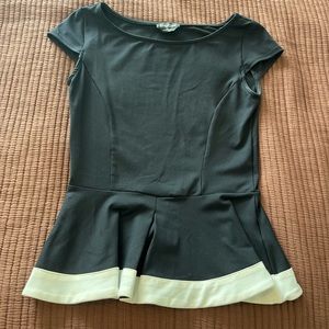 Bebe Black White Peplum Top